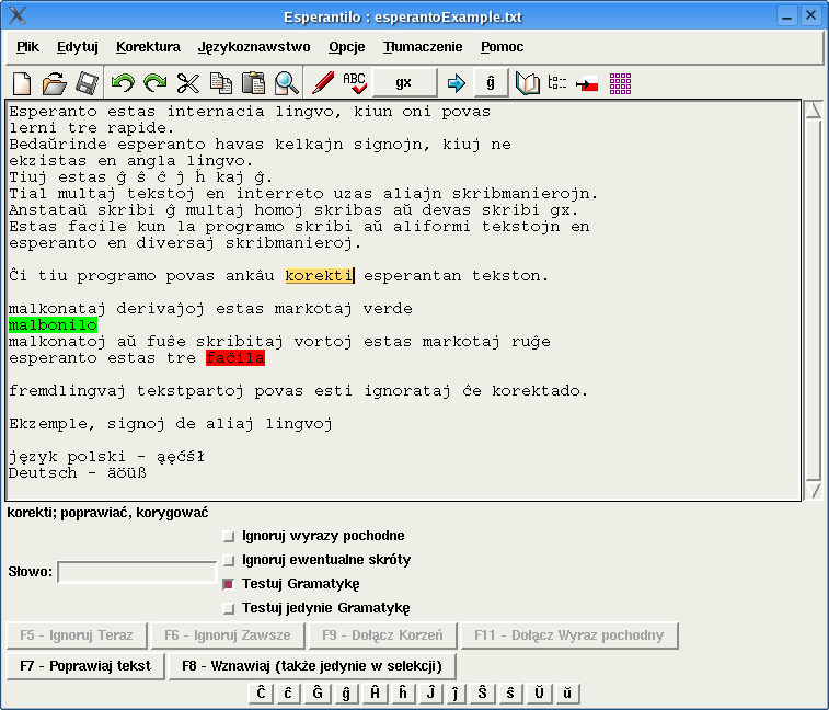 tekstoredaktilo por Esperanto
