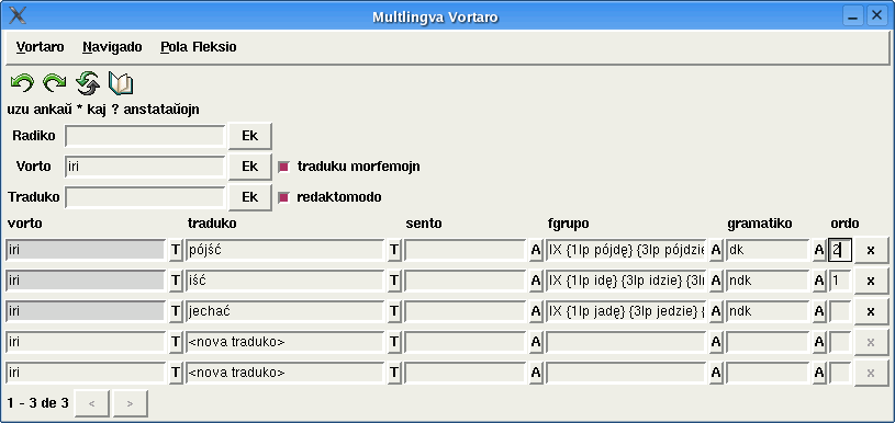 fleksio por verbo 'iri'